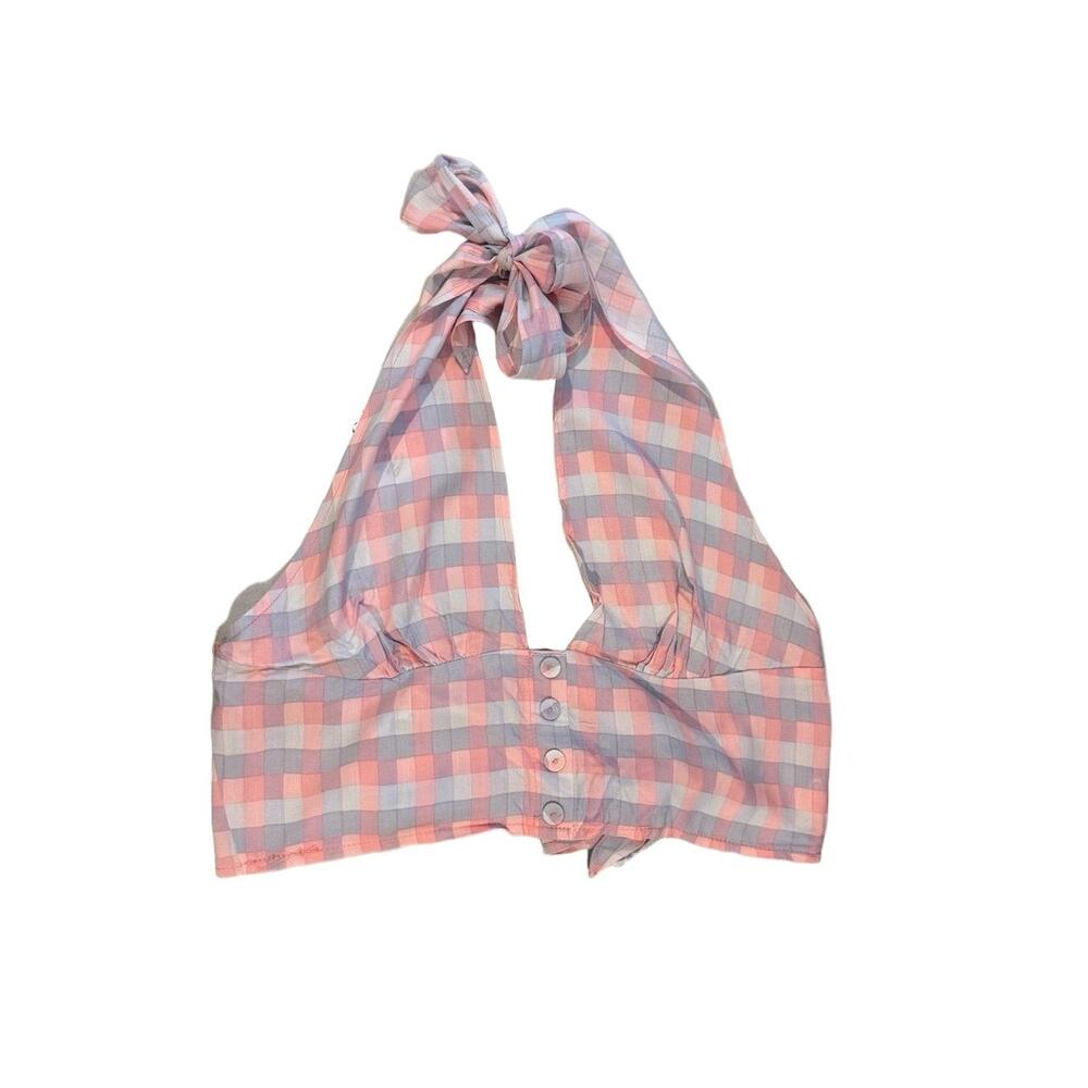 Princess Polly Top Womens Size 6 Pink‎ Halter Adjustable Tie Plaid Pattern